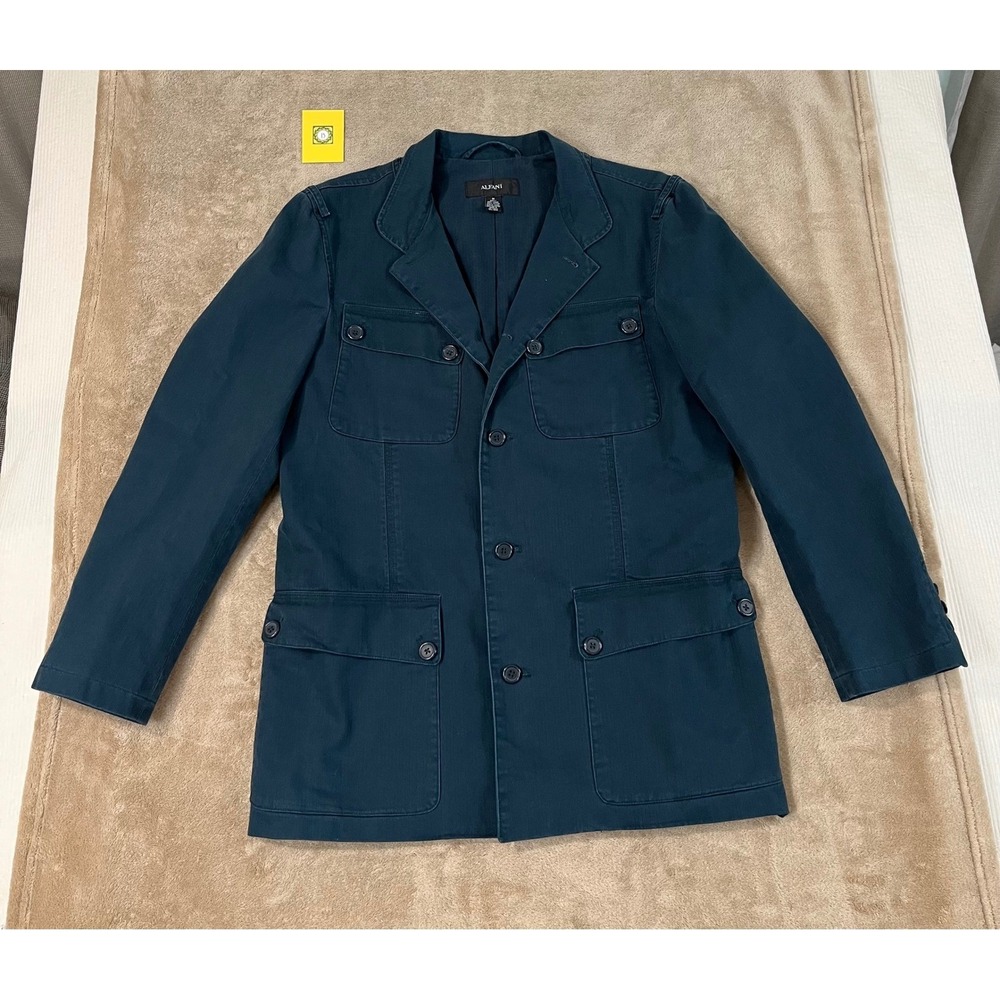 Alfani Utility Field Jacket Men's Size M Teal Blue Cotton Blazer Four Pocket EUC